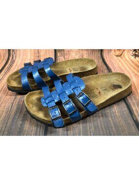 Birkenstock Birkis Xenia Blue 3 Strap Sandals Soft Womens 37 / 6 (5e3)